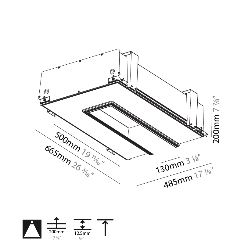 2Look4 130 by Prolicht – 19 11/16 / 39 3/8 / 59 1/16 / 70 7/8″ x 7 /7/8″ Trimless, Linear Profiles offers LED lighting solutions | Zaneen Architectural