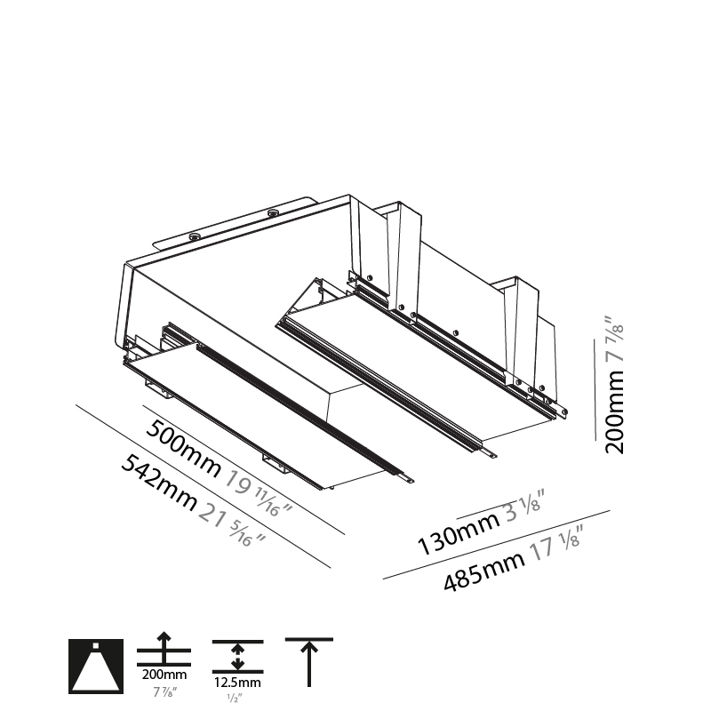 2Look4 130 by Prolicht – 19 11/16 / 39 3/8 / 59 1/16 / 74 13/16″ x 7 7/8″ Trimless, Linear Profiles offers LED lighting solutions | Zaneen Architectural