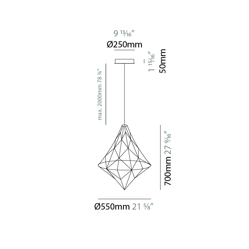 Adamas by Quasar – 21 5/8″ x 27 9/16″ Suspension, Ambient offers quality European interior lighting design | Zaneen Design