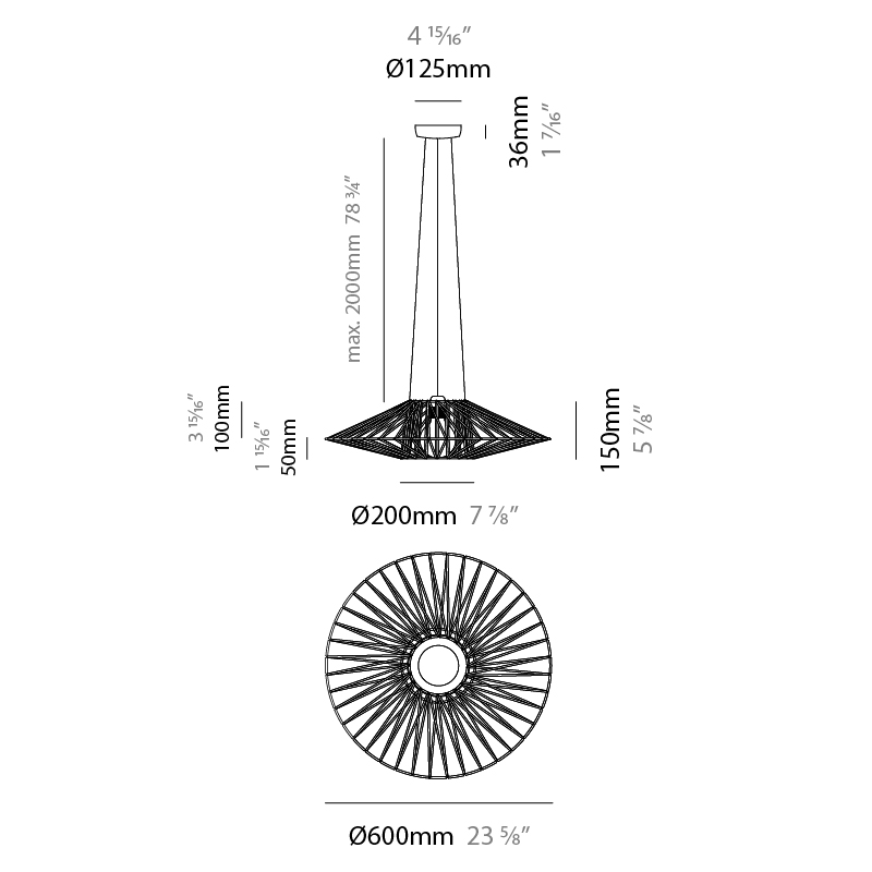 Bimba by Ole – 23 5/8″ x 5 7/8″ Suspension, Pendant offers quality European interior lighting design | Zaneen Design