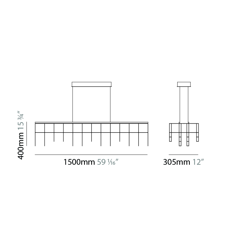 Cosmos Square by Quasar – 59 1/16″ x 15 3/4″ Suspension, Ambient offers quality European interior lighting design | Zaneen Design / Line art