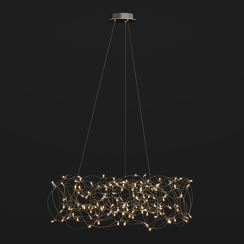 Curled by Quasar – 51 3/16″ x 15 3/4″ Suspension, Ambient offers quality European interior lighting design | Zaneen Design