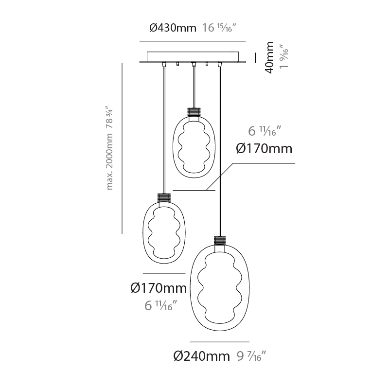 Dalma by Cangini & Tucci – 16 15/16″ x 92 1/2″ Suspension, Pendant offers quality European interior lighting design | Zaneen Design