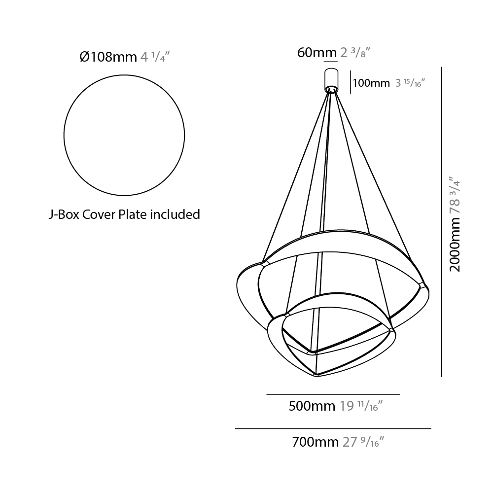 Diadema by Icone – 27 9/16″ x 78 3/4″ Suspension, Pendant offers quality European interior lighting design | Zaneen Design / Line art