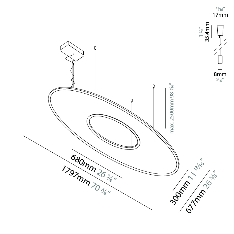 Elipse by Ivela – 70 3/4″ x 9/16″ Suspension, Ambient offers LED lighting solutions | Zaneen Architectural