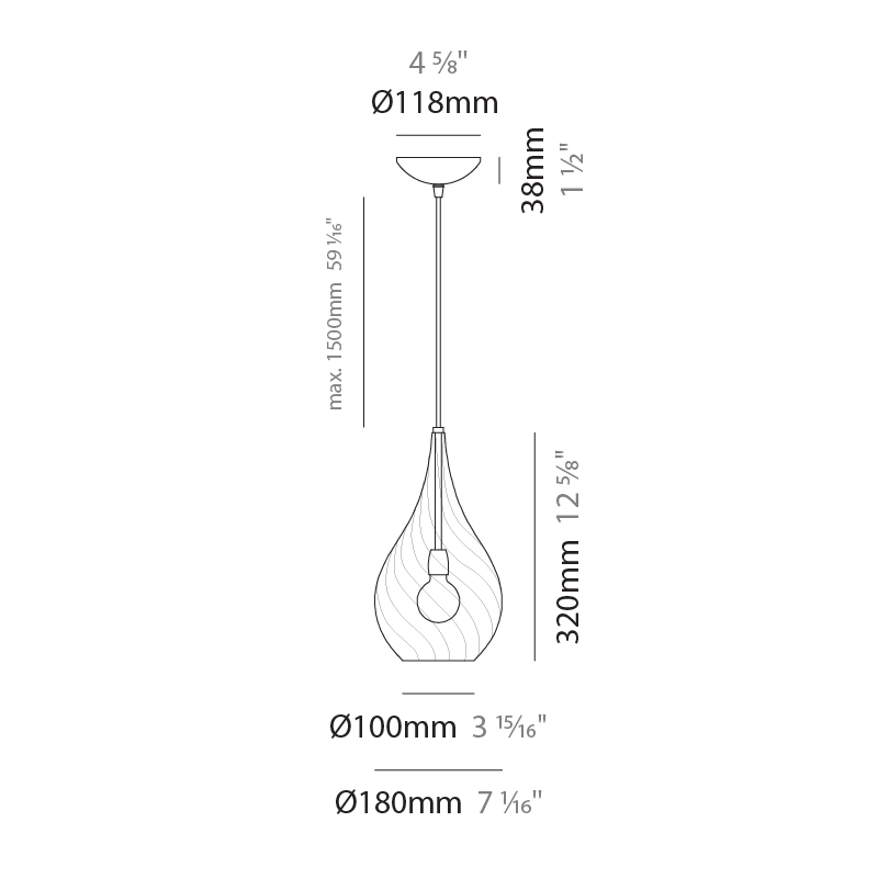 Goccia by Cangini & Tucci – 7 1/16″ x 12 5/8″ Suspension, Pendant offers quality European interior lighting design | Zaneen Design / Line art