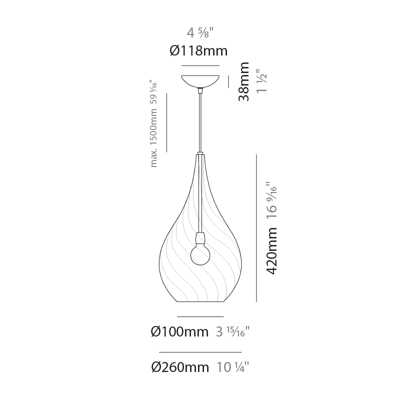 Goccia by Cangini & Tucci – 10 1/4″ x 16 9/16″ Suspension, Pendant offers quality European interior lighting design | Zaneen Design / Line art