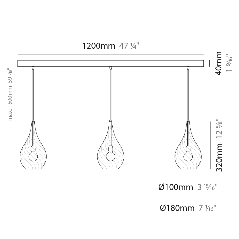 Goccia by Cangini & Tucci – 47 1/4″ x 12 5/8″ Suspension, Pendant offers quality European interior lighting design | Zaneen Design