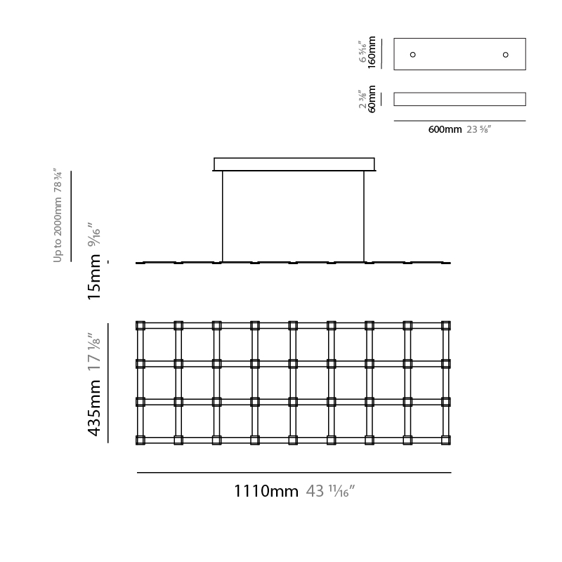 Grid by Quasar – 43 11/16″ x 9/16″ Suspension, Ambient offers quality European interior lighting design | Zaneen Design