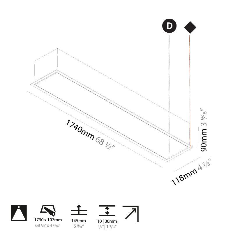 Idaho by Prolicht – 68 1/2″ x 3 9/16″ Recessed, Profile offers LED lighting solutions | Zaneen Architectural / Line art