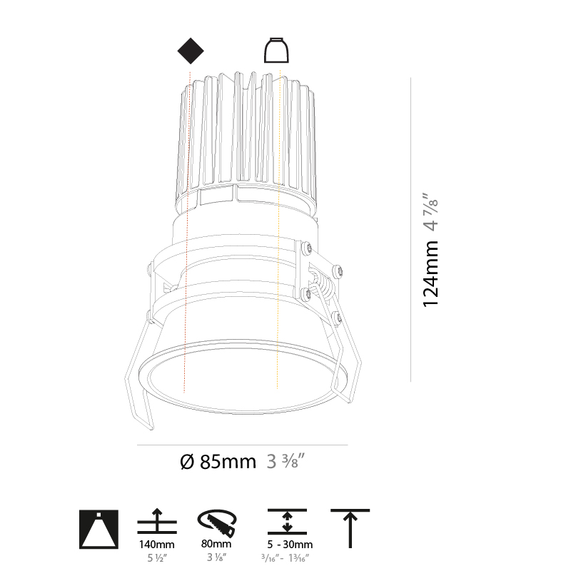 Invader by Prolicht – 3 3/8″ x 4 7/8″ Recessed, Downlight offers LED lighting solutions | Zaneen Architectural / Line art