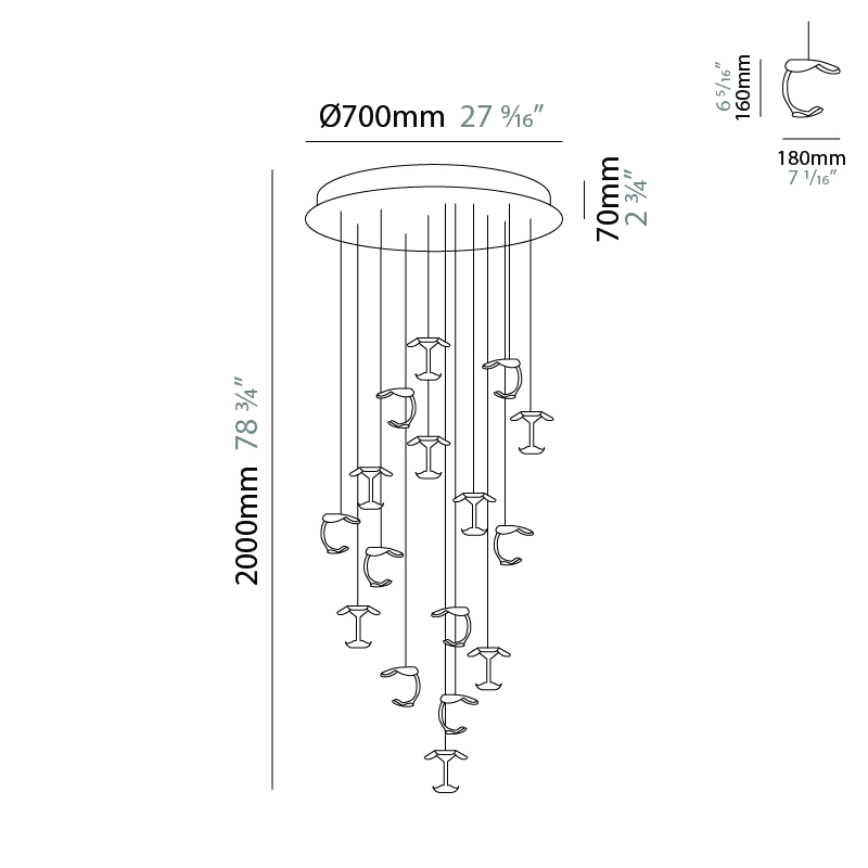 Le Gigine by Knikerboker – 27 9/16″ Suspension, Pendant offers quality European interior lighting design | Zaneen Design / Line art