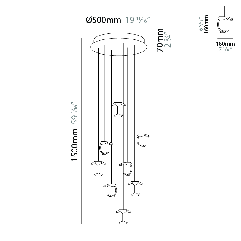 Le Gigine by Knikerboker – 19 11/16″ Suspension, Pendant offers quality European interior lighting design | Zaneen Design / Line art