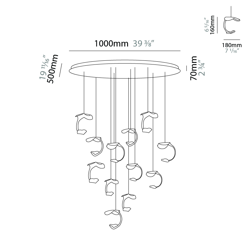 Le Gigine by Knikerboker – 39 3/8″ Suspension, Pendant offers quality European interior lighting design | Zaneen Design / Line art