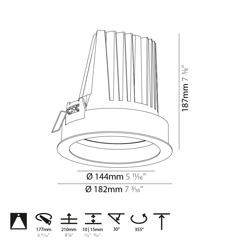 Mechaniq Round Comfort by Prolicht – 7 3/16″ x 7 3/8″ Recessed, Downlight offers LED lighting solutions | Zaneen Architectural / Line art