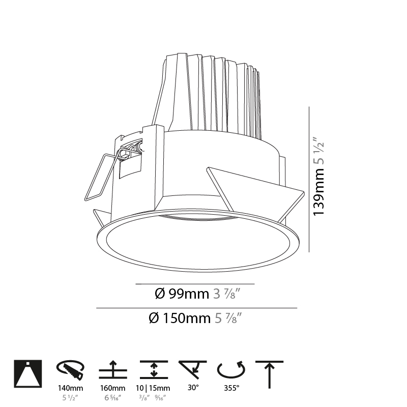 Mechaniq Round Deep by Prolicht – 5 7/8″ x 5 1/2″ Recessed, Downlight offers LED lighting solutions | Zaneen Architectural / Line art