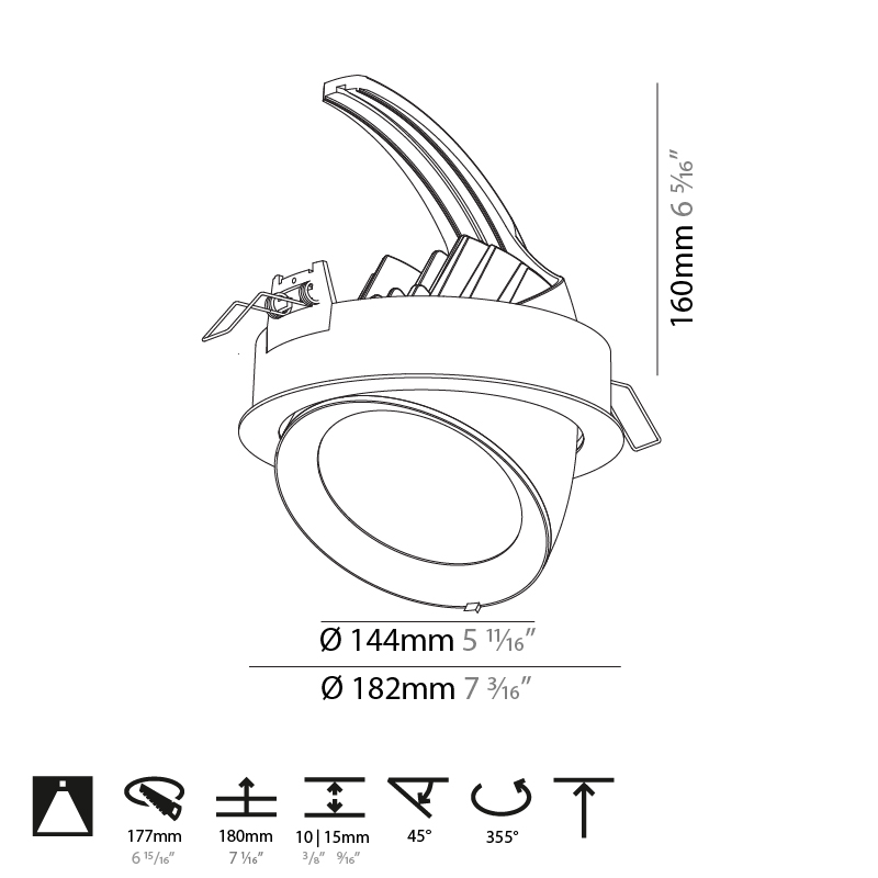 Mechaniq Round Efficiency by Prolicht – 7 3/16″ x 6 5/16″ Recessed, Downlight offers LED lighting solutions | Zaneen Architectural / Line art