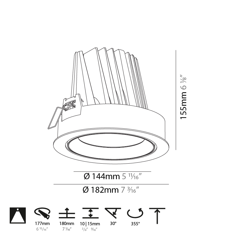 Mechaniq Round by Prolicht – 7 3/16″ x 6 1/8″ Recessed, Downlight offers LED lighting solutions | Zaneen Architectural / Line art