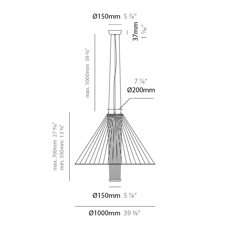 Medusa by Ole – 39 3/8″ x 13 3/4 - 27 9/16″ Suspension, Pendant offers quality European interior lighting design | Zaneen Design
