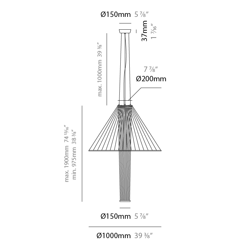 Medusa by Ole – 39 3/8″ x 38 3/8 - 74 13/16″ Suspension, Pendant offers quality European interior lighting design | Zaneen Design / Line art