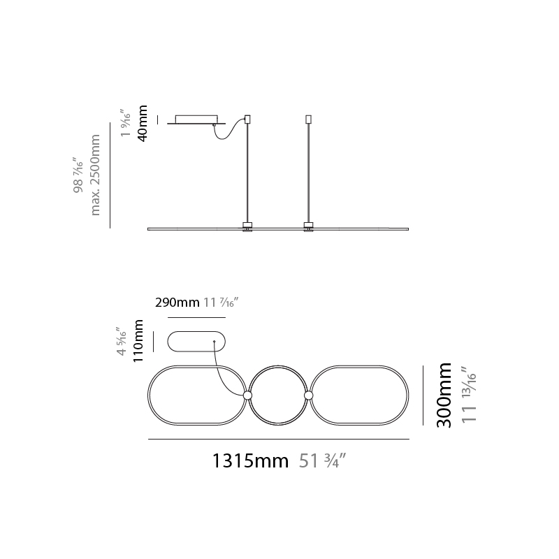 NoName by Icone – 51 3/4″ x 1 3/16″ Suspension, Pendant offers quality European interior lighting design | Zaneen Design
