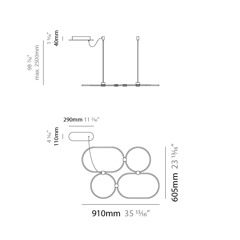NoName by Icone – 35 13/16″ x 1 3/16″ Suspension, Pendant offers quality European interior lighting design | Zaneen Design