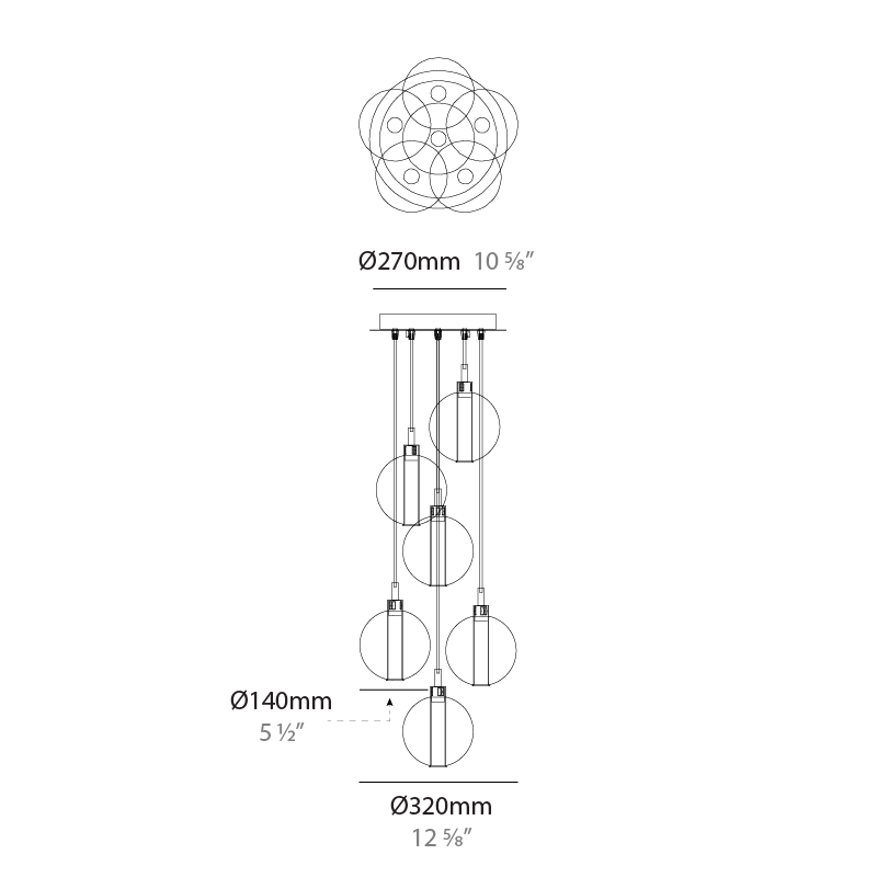 Oscura by Cangini & Tucci – 10 5/8″ x 5 7/8″ Suspension, Clusters offers quality European interior lighting design | Zaneen Design