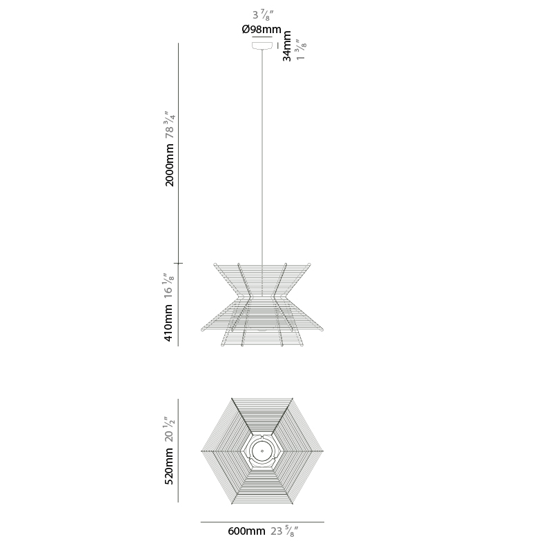 Pagoda by Ole – 23 5/8″ x 16 1/8″ Suspension, Pendant offers quality European interior lighting design | Zaneen Design / Line art