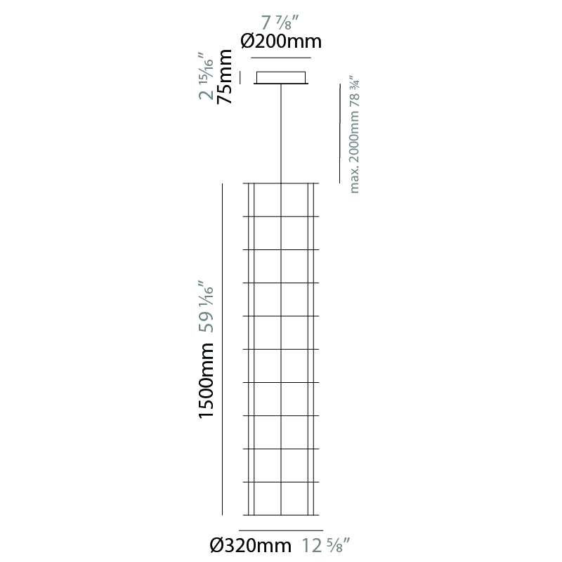 Pillar by Quasar – 12 5/8″ x 59 1/16″ Suspension, Pendant offers quality European interior lighting design | Zaneen Design