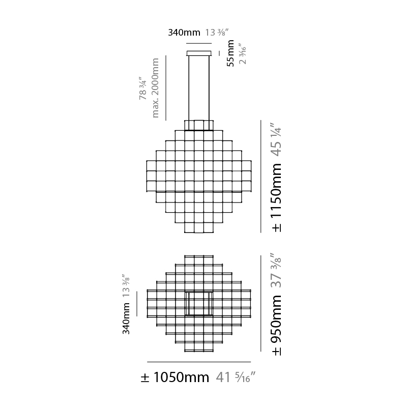 Pixel Sphere by Quasar – 43 15/16″ x 3 15/16″ Suspension, Chandelier offers quality European interior lighting design | Zaneen Design / Line art