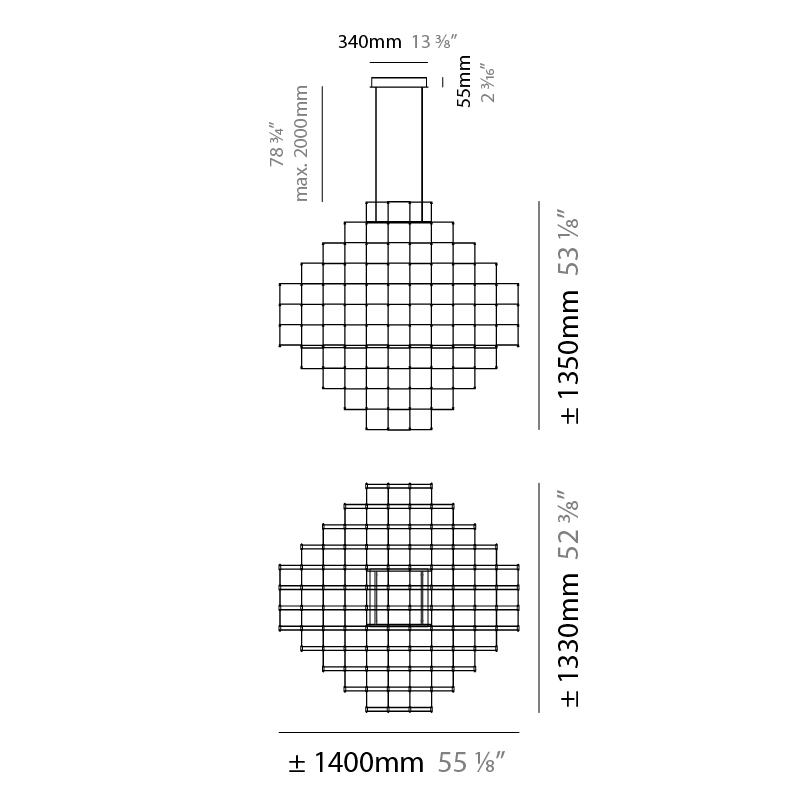 Pixel Sphere by Quasar – 55 1/8″ x 4 15/16″ Suspension, Chandelier offers quality European interior lighting design | Zaneen Design / Line art