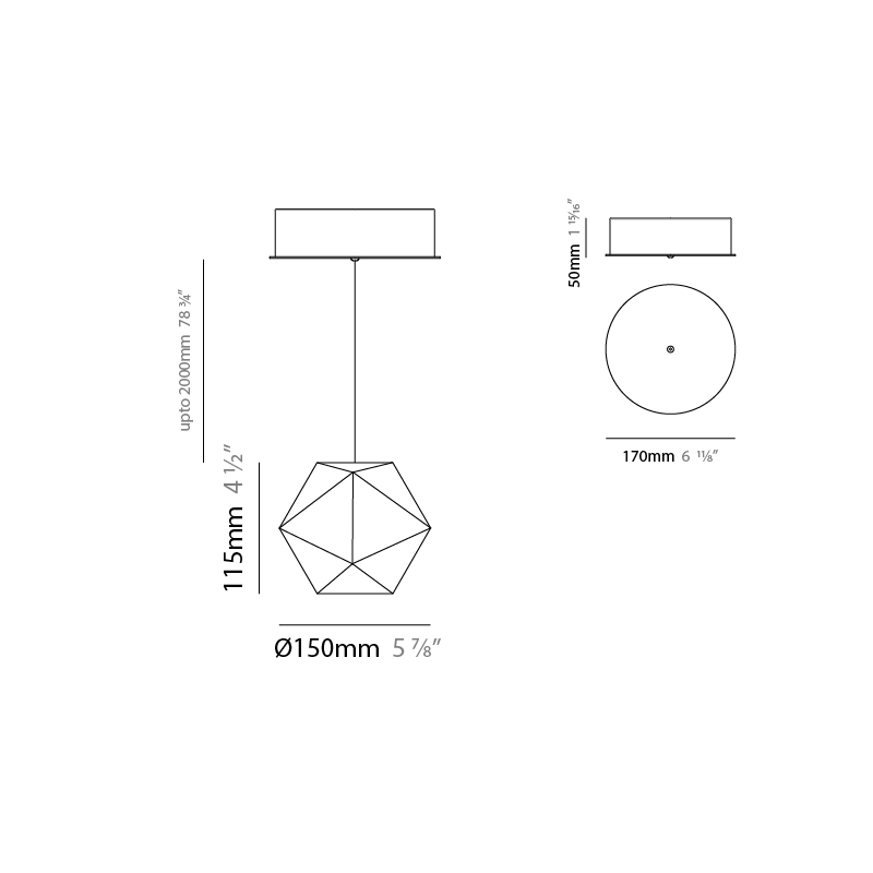 Rontonton by Quasar – 5 7/8″ x 4 1/2″ Suspension, Pendant offers quality European interior lighting design | Zaneen Design / Line art