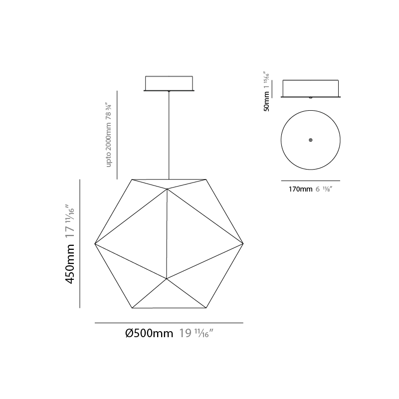 Rontonton by Quasar – 19 11/16″ x 17 11/16″ Suspension, Pendant offers quality European interior lighting design | Zaneen Design / Line art