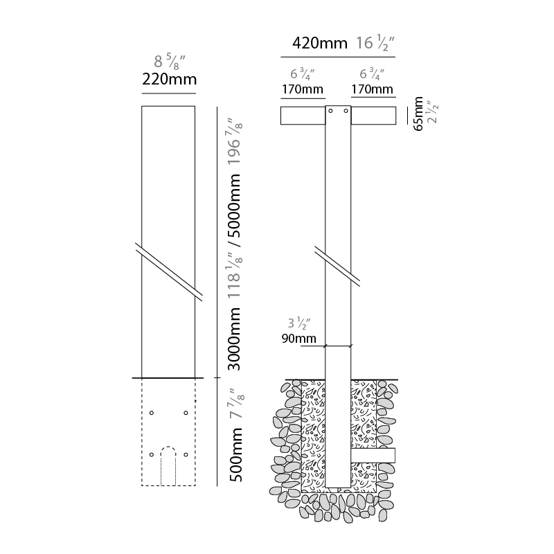 Solaris Residential by Side – 9 13/16″ x 137 13/16″ Post, Pedestrian Posts offers high performance and quality material | Zaneen Exterior / Line art