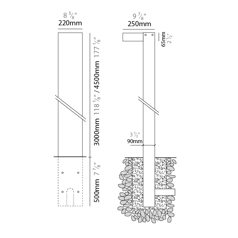 Solaris Residential by Side – 9 13/16″ x 137 13/16″ Post, Pedestrian Posts offers high performance and quality material | Zaneen Exterior / Line art
