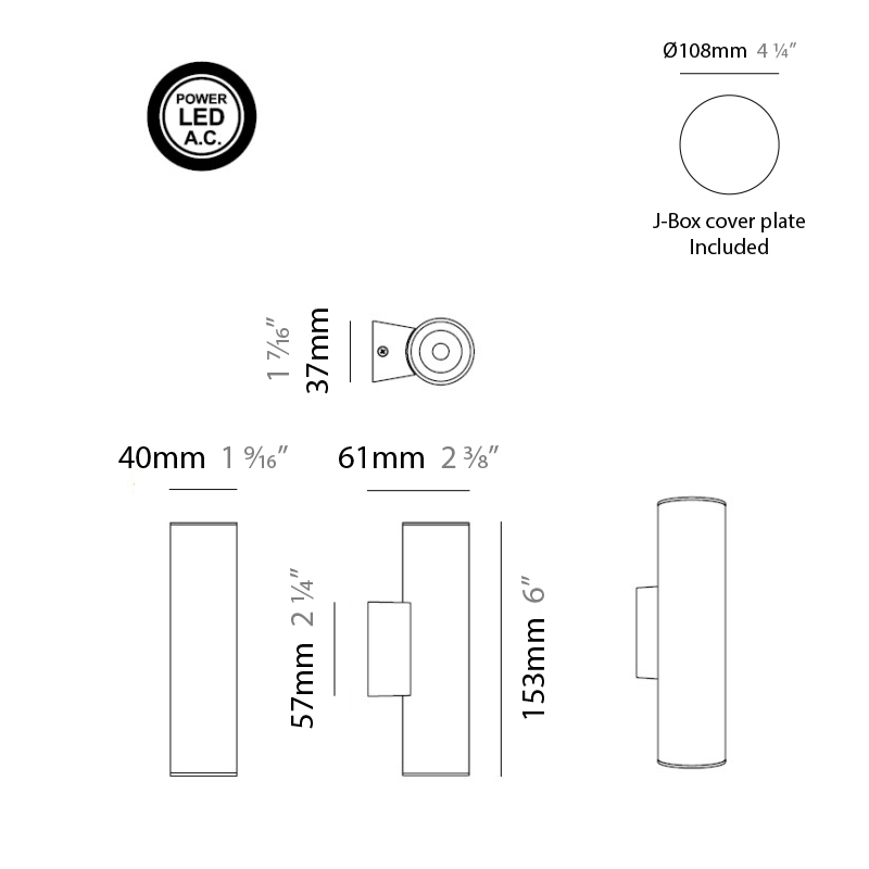 Tub LED by Milan – 4 1/4″1  9/16″ x 6″ Surface, Up/Down Light offers quality European interior lighting design | Zaneen Design