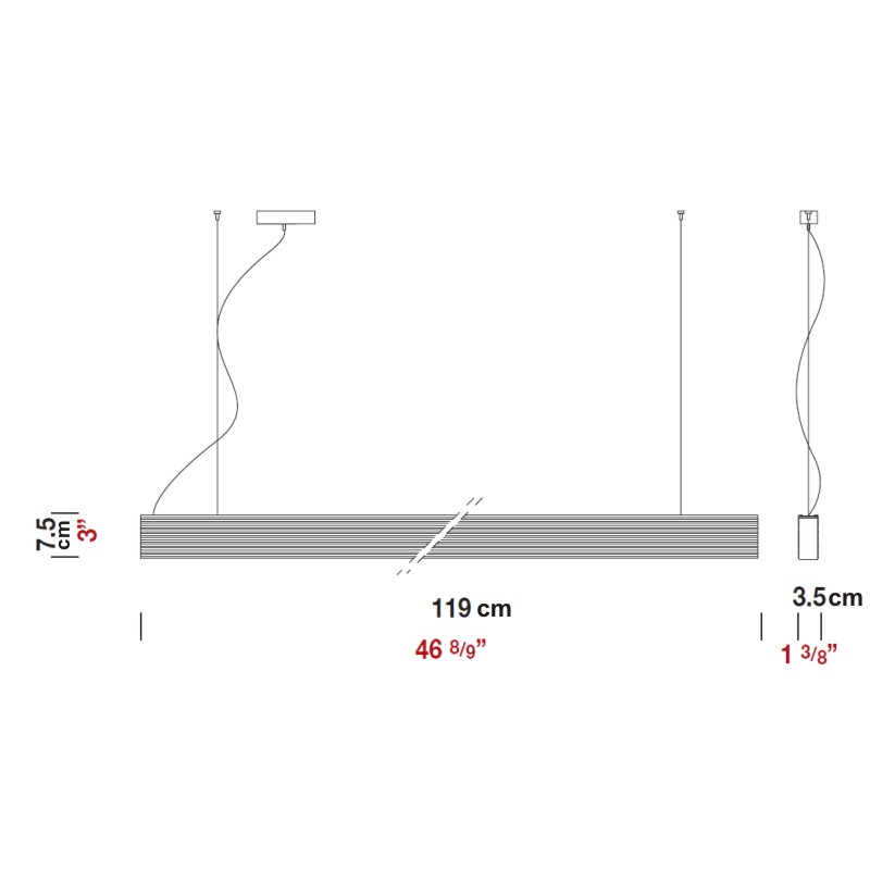 Ventitrentatre by Panzeri – 46.875″ x 3″ Suspension,  offers quality European interior lighting design | Zaneen Design