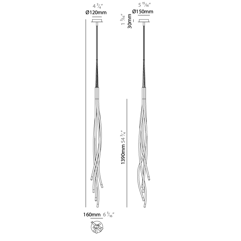 Whirl by Artigia – 5 7/8″ x 55 1/8″ Suspension, Pendant offers quality European interior lighting design | Zaneen Design / Line art