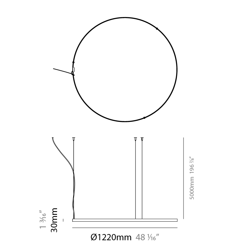 Zero Round by Panzeri – 48 1/16″ x 1 3/16″ Suspension, Pendant offers quality European interior lighting design | Zaneen Design