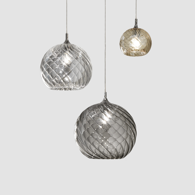 Parigi by Cangini & Tucci- Circular blown glass pendant lamp with ribbed texture