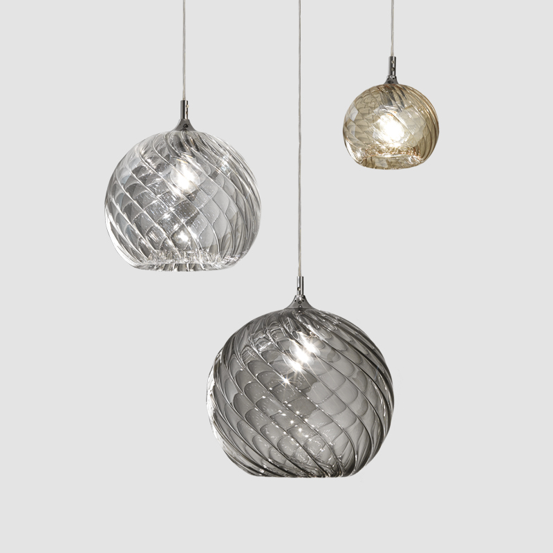 Parigi by Cangini & Tucci- Circular blown glass pendant lamp with ribbed texture