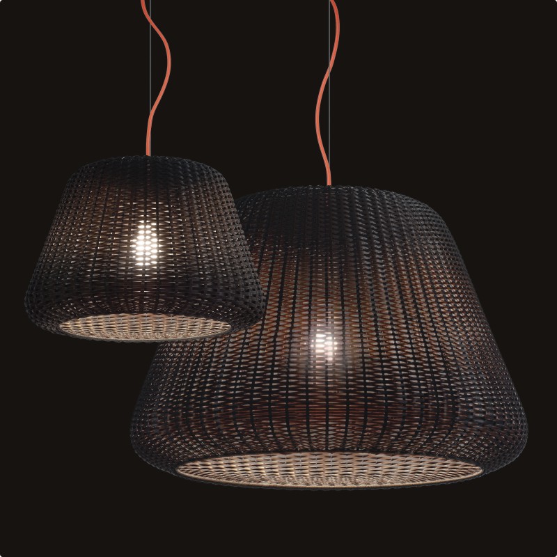 Ralph by Panzeri - Exterior suspended lampshade fixtures made of hand-woven synthetic rattan