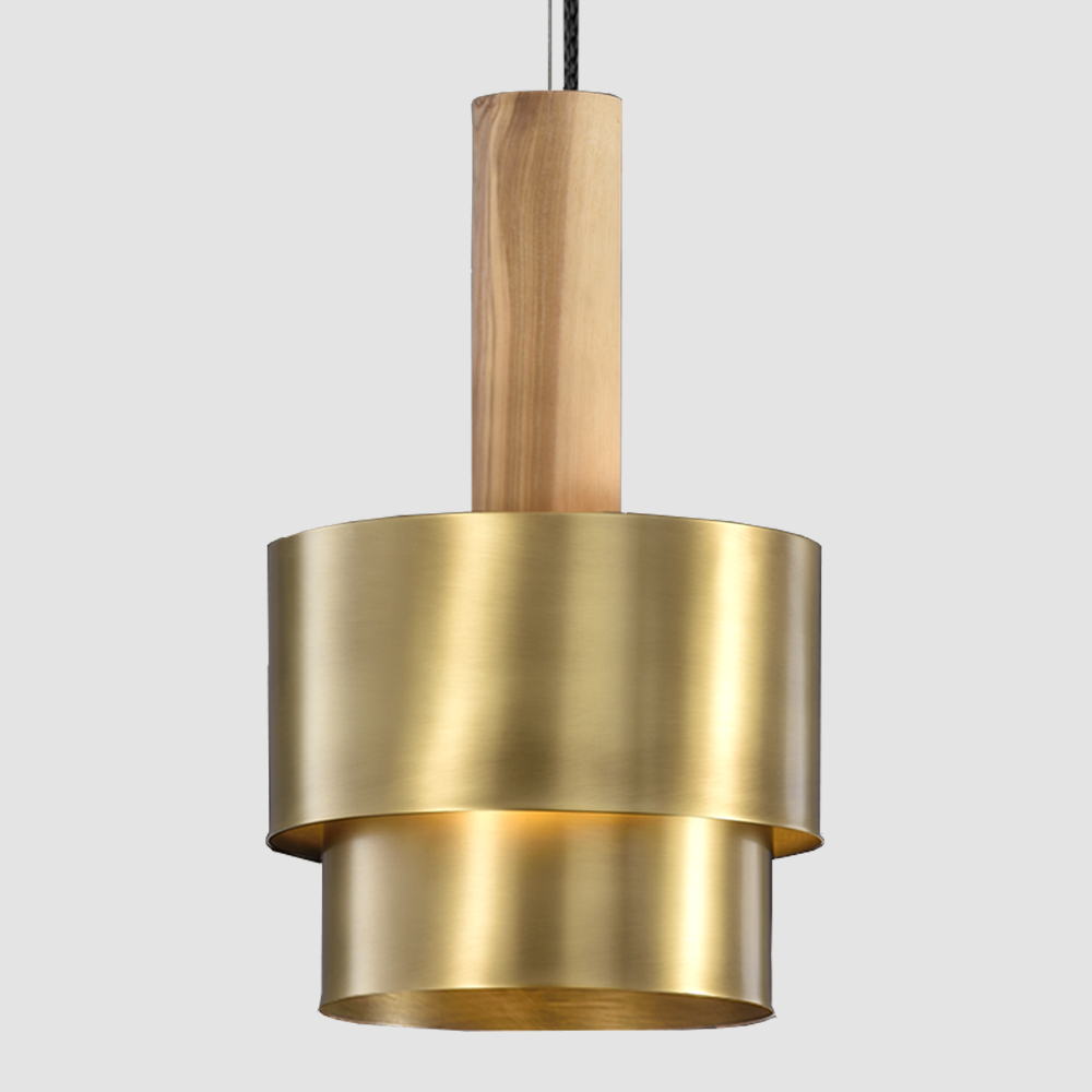 Reflections by Fambuena - Design pendants lighting composed of brass pieces and a natural ash tree wood cylinder