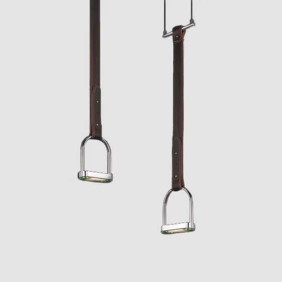 Stirrup by Quasar - Pendant light fixture made from leather and aluminium
